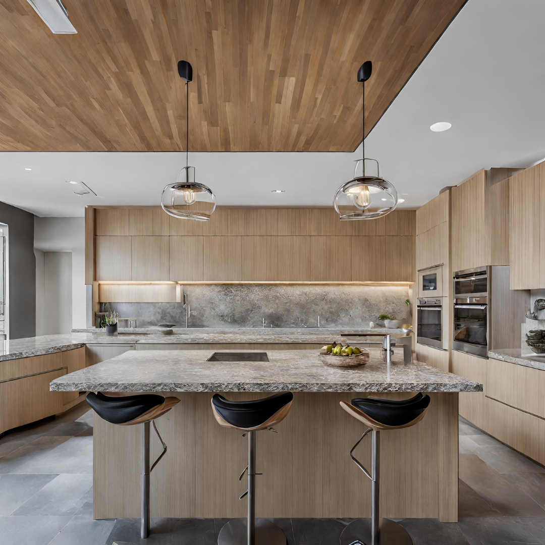 plan de travail avec îlot central en granit près de Saint-Tropez