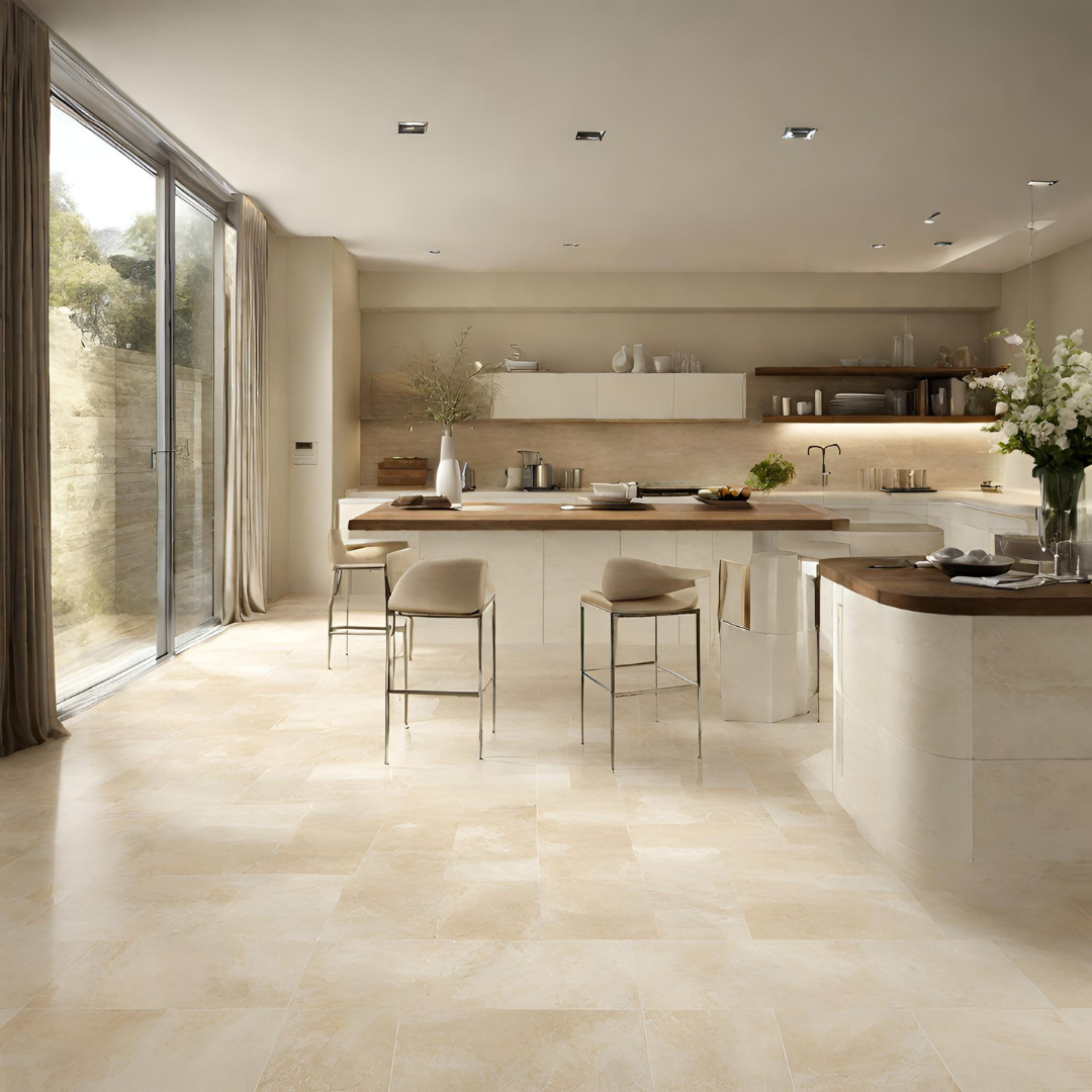 marbrier à proximité de Sainte-Maxime pour pose de sol en travertin dans une cuisine 