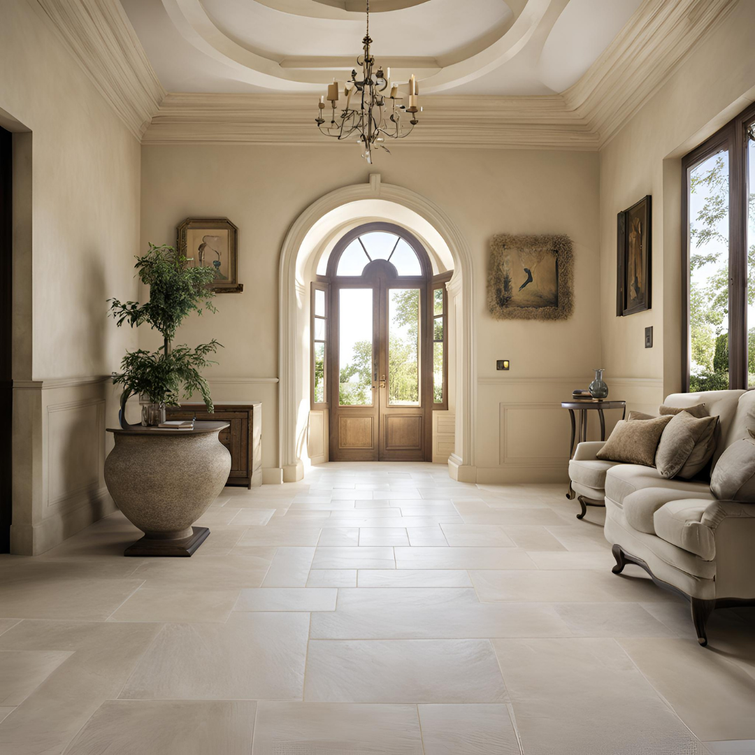 marbrier pour la pose de pierre naturelle dans une villa - un sol en calcaire à Saint-Tropez