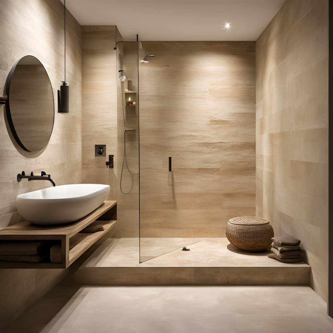 bac à douche en pierre travertin à Fréjus dans le Var