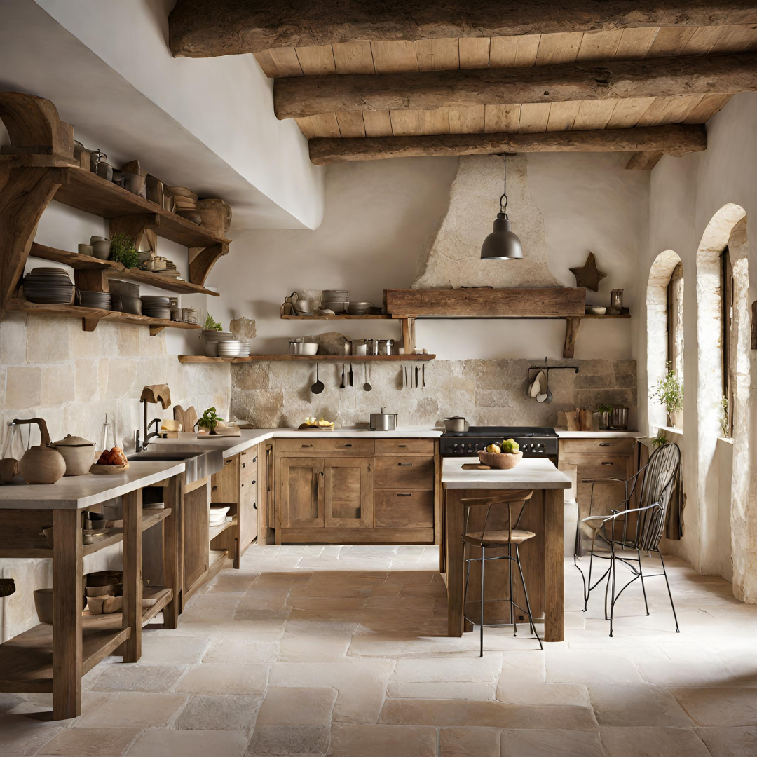 entreprise de marbrerie pour la pose de pierre calcaire dans une cuisine rustique à fréjus