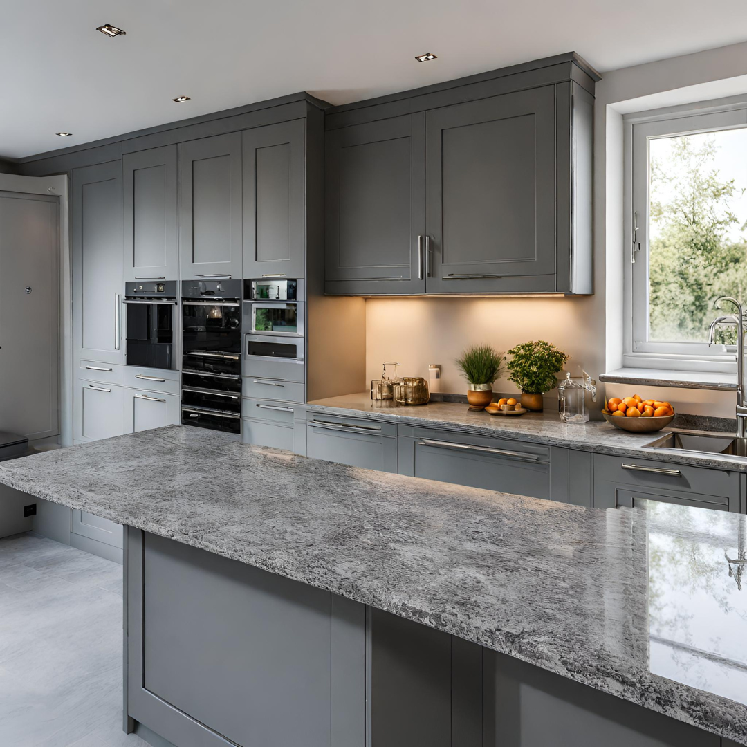 plan de travail cuisine en granit gris céleste à saint-tropez