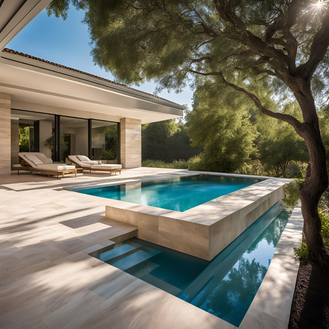 entreprise de marbrerie pour la pose de dalle en travertin autour d'une piscine à Saint-Tropez 83990