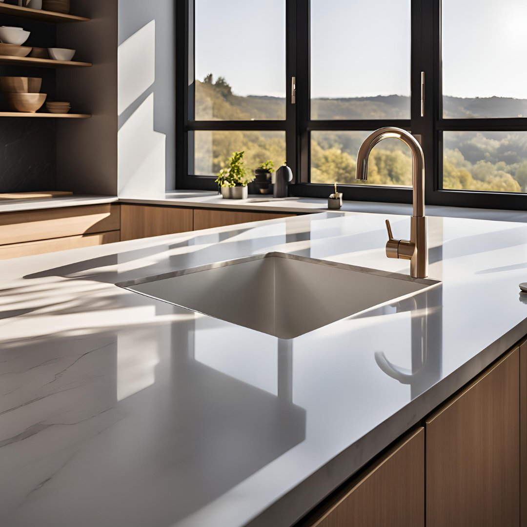 Plan de travail monobloc sur mesure avec évier en quartzite pour une cuisine à Fréjus 83600