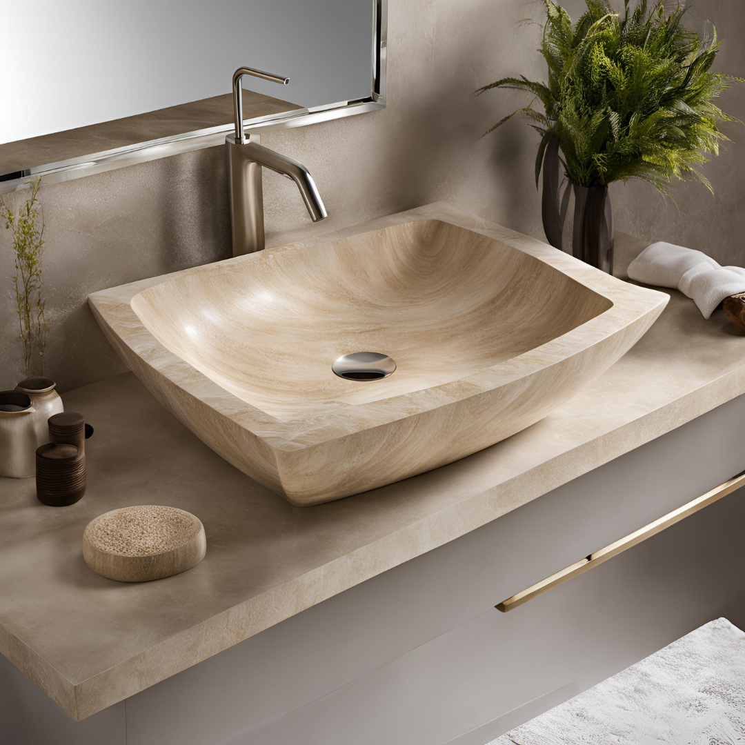 vasque en travertin pour salle de bain à Saint Tropez