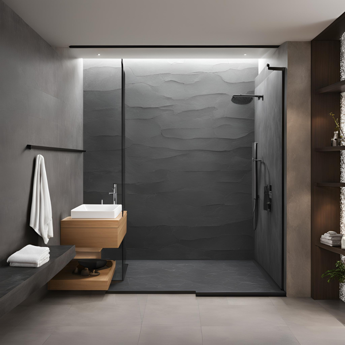 entreprise spécialisée en marbrerie receveur de douche en ardoise noire du brésil à cannes dans les alpes-maritimes