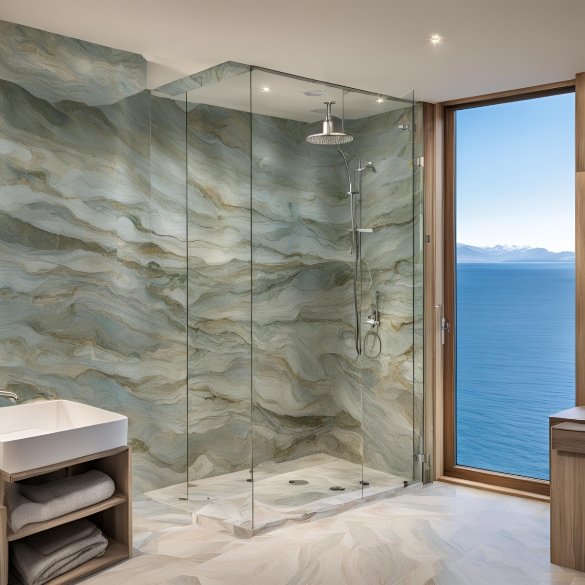 entreprise de marbrerie pour douche avec receveur en quartzite bleu glacier à saint raphaël 83530 proche agay