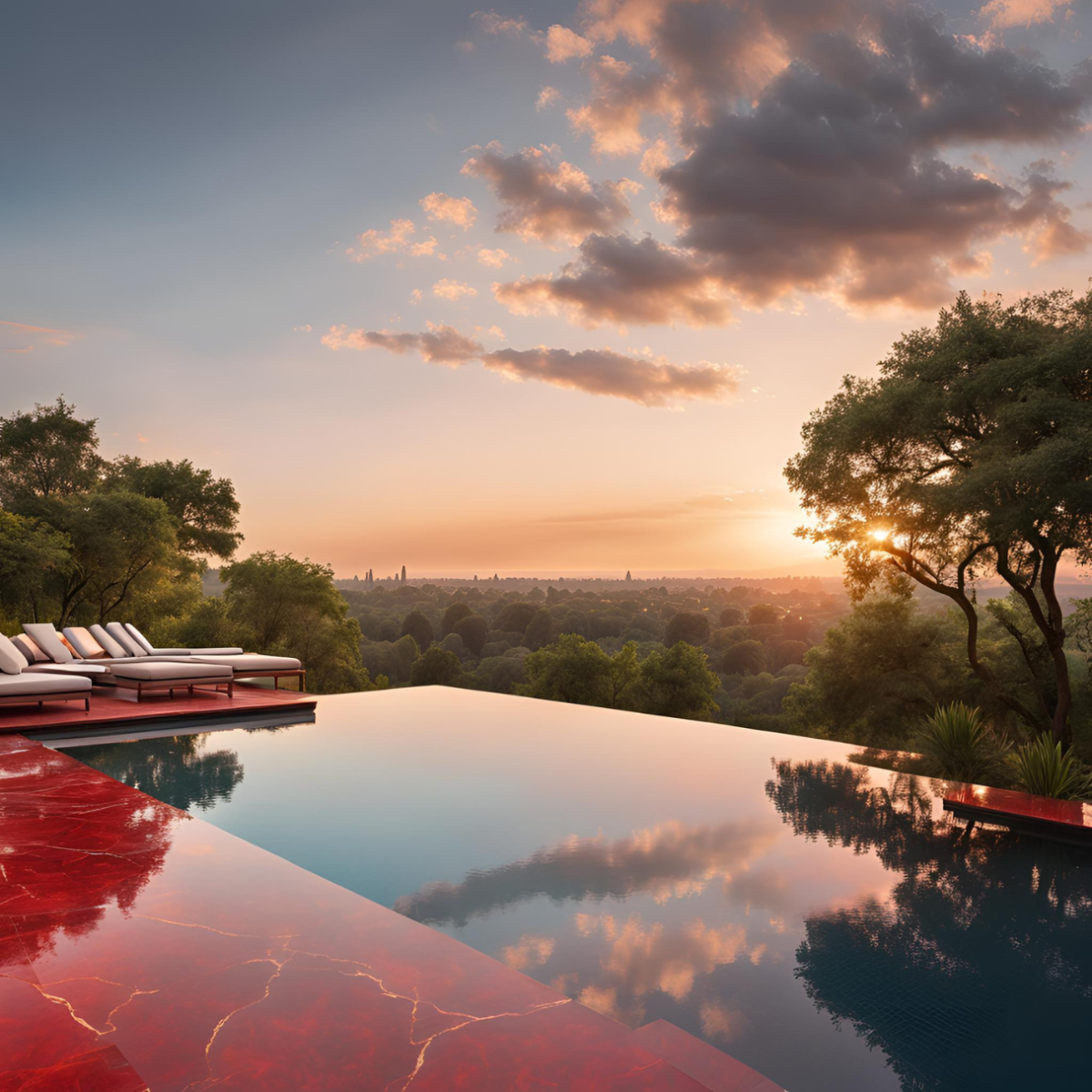 marbrerie conception habillage en marbre rouge Alicante piscine frejus 83600