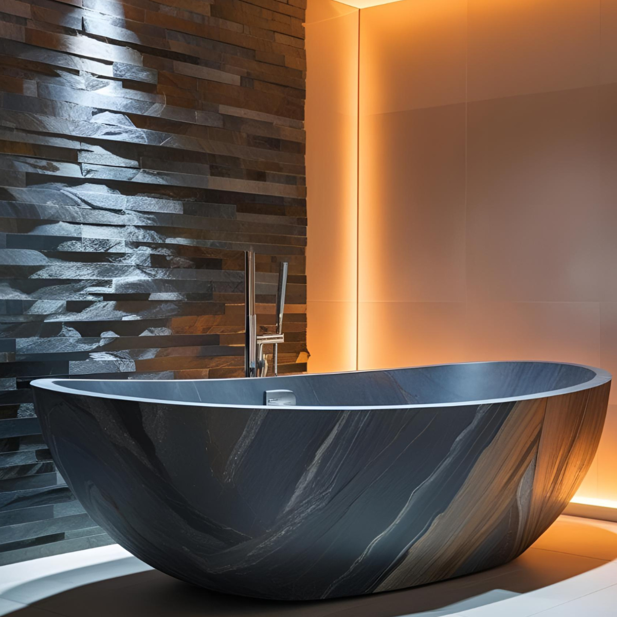 marbrier pour baignoire design en quartzite black fusion dans salle de bain à saint tropez 83990
