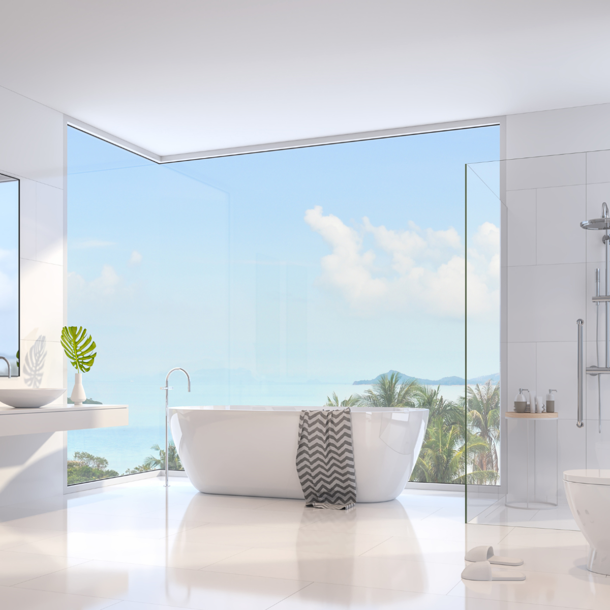 société de marbrerie pour pose de dalle XL rectangulaire en marbre de carrare dans salle de bain contemporaine