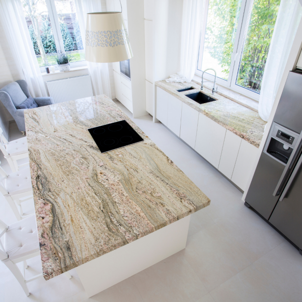 entreprise de marbrerie pour la pose d'un plan de travail en quartzite Roma Impérial Cannes